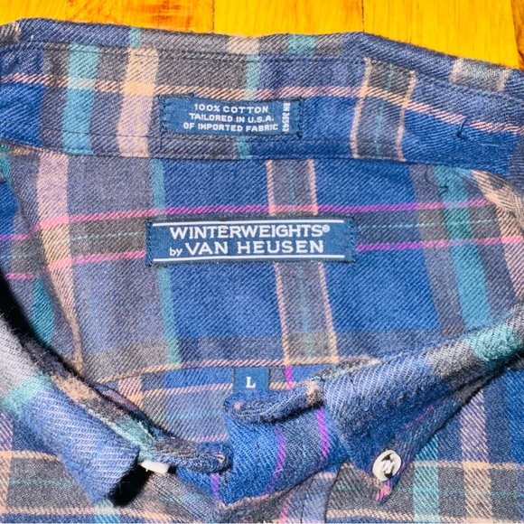 Van Heusen Blue and Green Casual Button Down Shirt Winter Weights - Picture 8 of 9